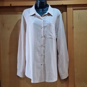 Wonans Tan drop shoulder, button front blouse Size XL